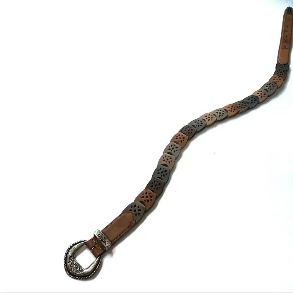 Brighton multicolored leather belt silver colored buckle and hardware